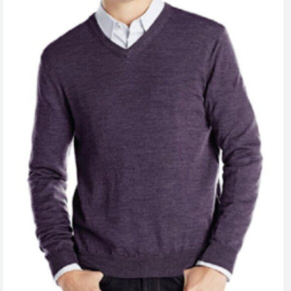 Calvin Klein Men's Merino Wool Purple V Neck Pullover Sweater Size XL - Picture 1 of 7